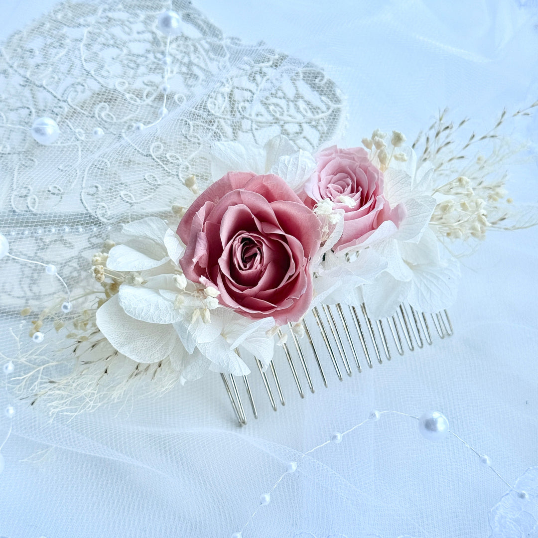Dusty Pink Rose – Boho Preserved Floral Bridal Hair Comb