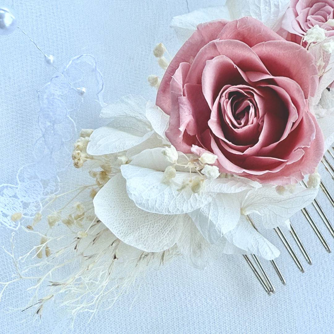 Dusty Pink Rose – Boho Preserved Floral Bridal Hair Comb